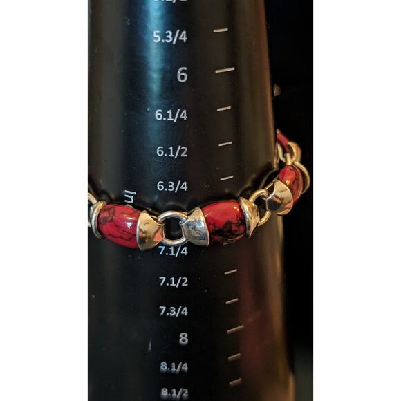 Mexican Red Jasper 925 Sterling Silver Toggle Bracelet - Picture 8 of 11